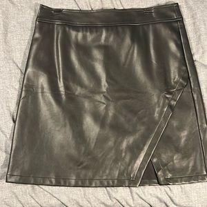 LOFT Black Leather mini skirt with slit